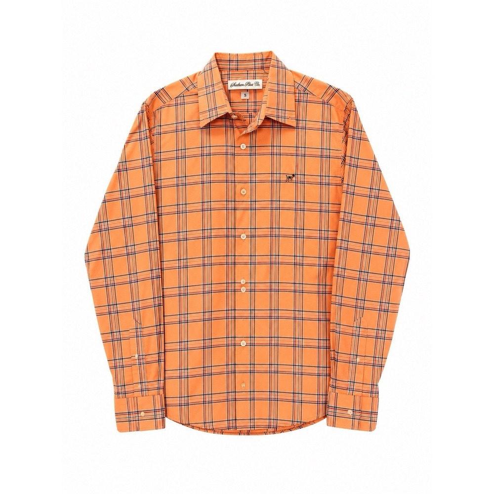 Southern Point Co Men's Small Orange Plaid Long Sleeve Button-Up Shirt Dog Logo